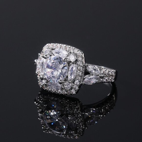 ▶SHINY ROUND CZ SQUARE 925 STERLING SILVER LUXURY WEDDING RINGS FOR WOMEN, L053 - Picture 6 of 7